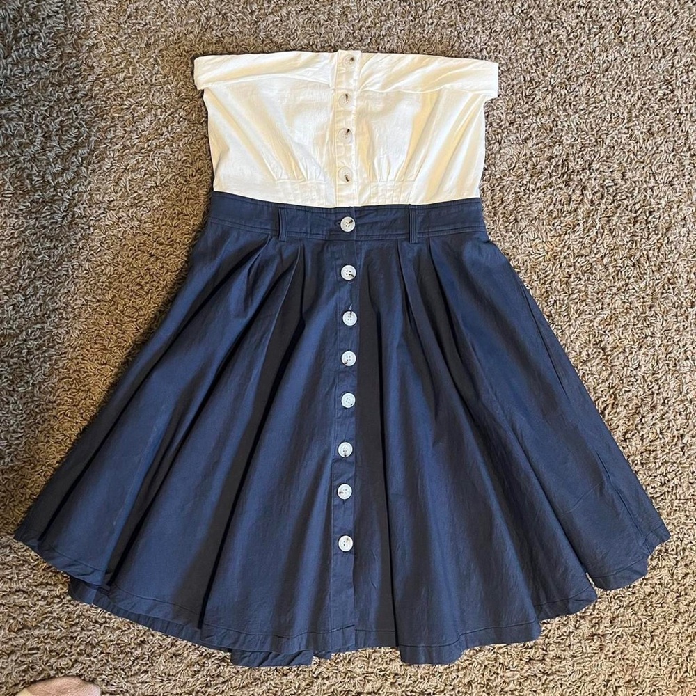 Selling this vintage 50s style white and navy blue dress